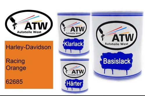 Harley-Davidson, Racing Orange, 62685: 1L Lackdose + 1L Klarlack + 500ml Härter - Set, von ATW Autoteile West.
